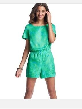 💚5/$25 LOFT Green Tropical Print Short Romper With Pockets Size XS
